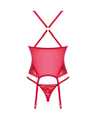 Obsessive Lacelove corset - еротичний корсет з підв'язками та стрінги, XL/XXL (червоний)